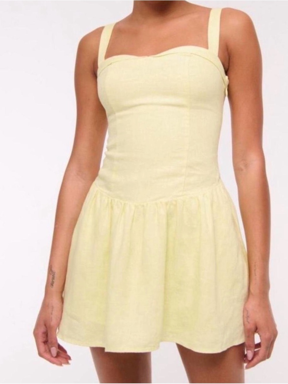 The A&F Collection Yellow Linen Blend Square Neck Smocked Romper - Picture 1 of 7